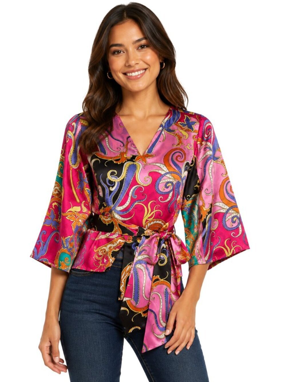 Coldwater Creek Multicolor Tie-Waist Silk Tunic